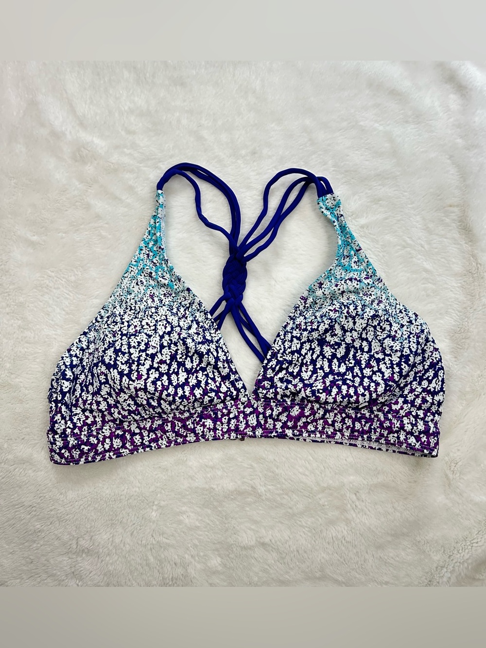 Athleta Aqualuxe Strappy Braided Racerback Bikini Swim Top Print - XL